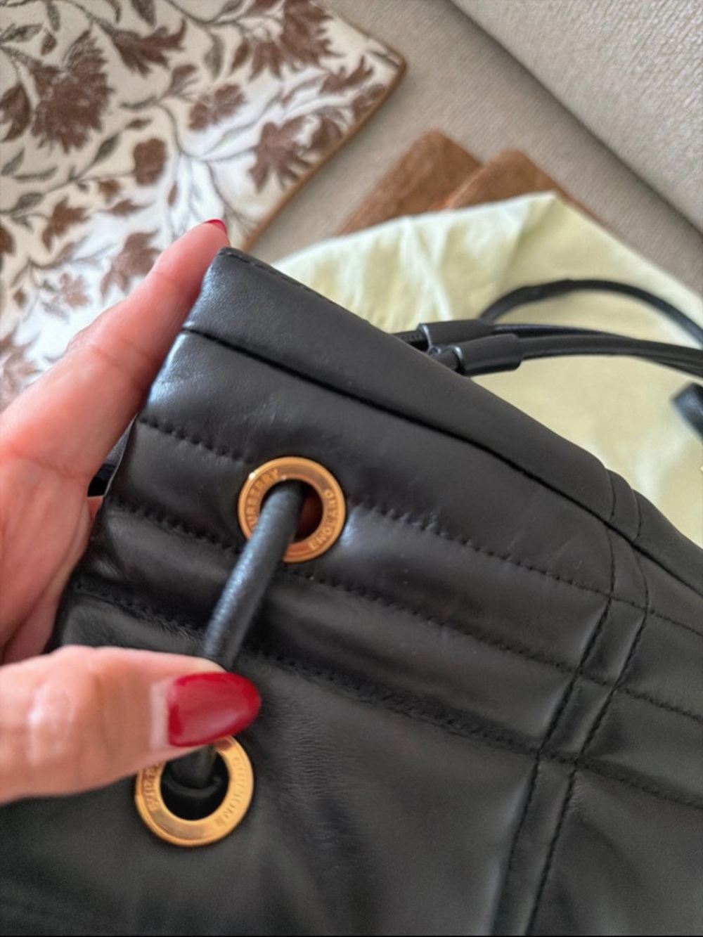 Burberry Black Quilted Leather Bucket Bag with Gold Chain and TB Logo - Picture 2 of 7